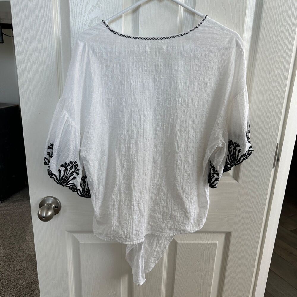 max studio boho embroidered kimono blouse black white relaxed artisan top size m - Picture 8 of 9